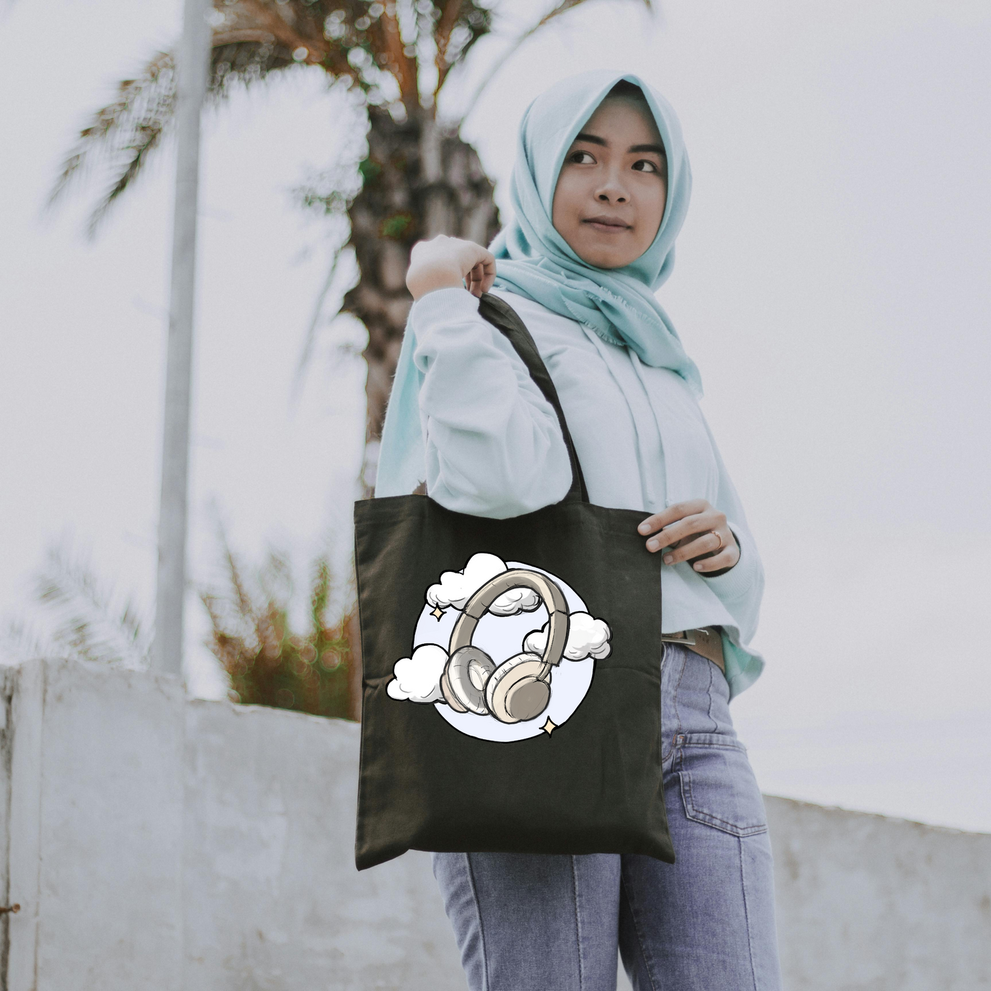 Dreamy Headphone Cotton Canvas Tote Bag