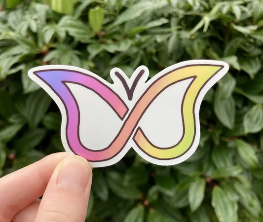 Colourful ADHD butterfly symbol sticker, handmader by Neurodiversetea