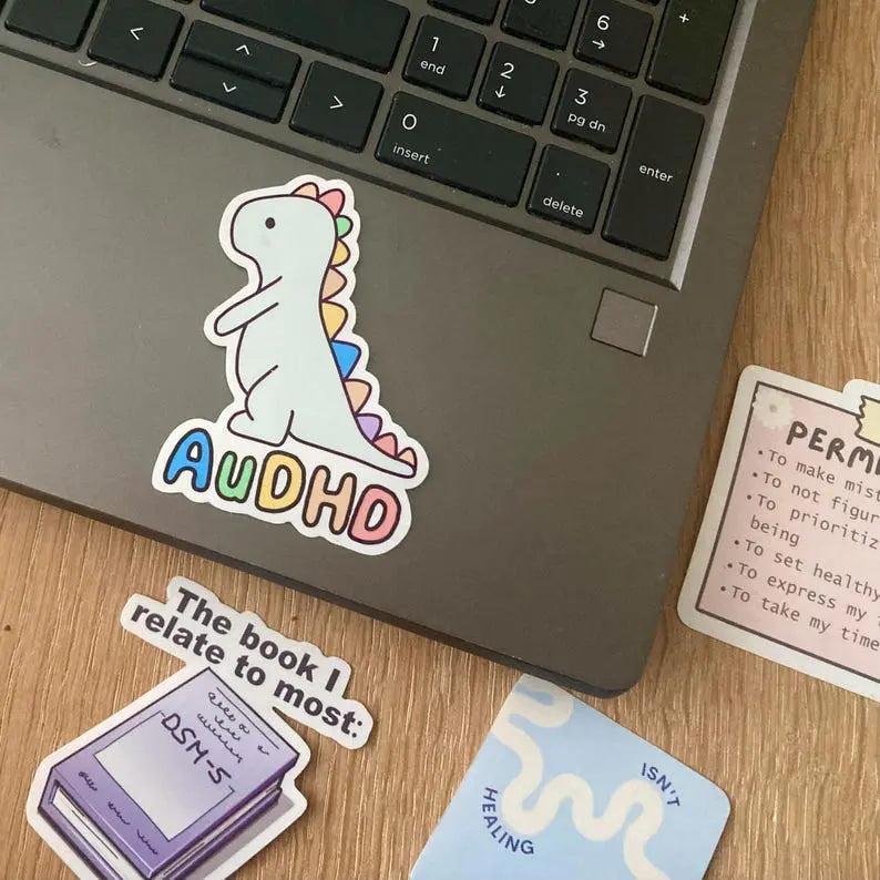Colourful AuDHD dinosaur sticker | Autism + ADHD - Neurodiversetea