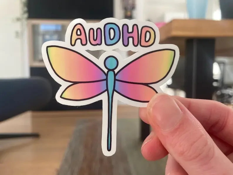 AuDHD (autism and ADHD)  dragonfly symbol sticker - Neurodiversetea