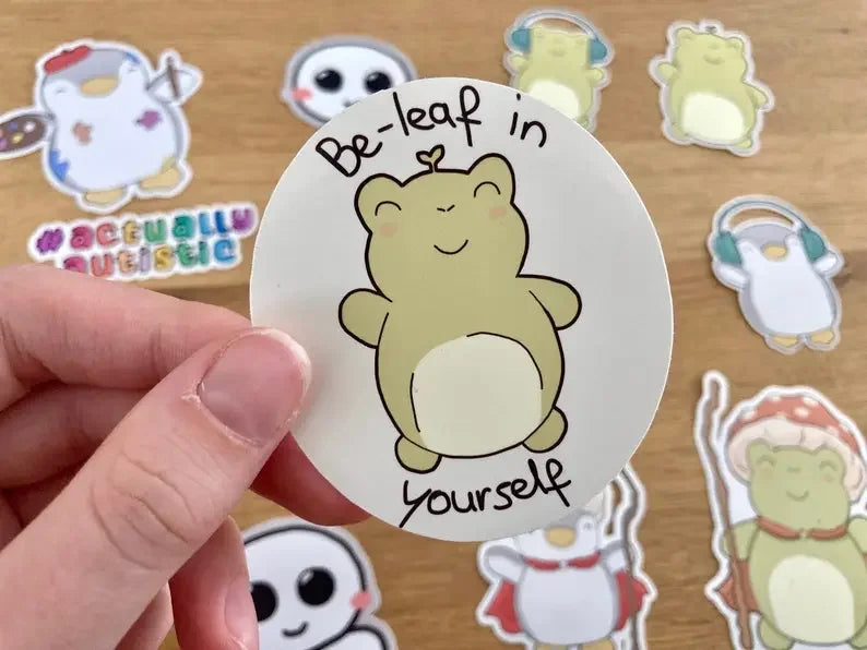 Cute frog stickerset "Beleaf in yourself" - Neurodiversetea