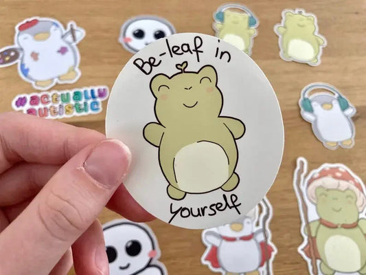 Cute frog stickerset "Beleaf in yourself" - Neurodiversetea