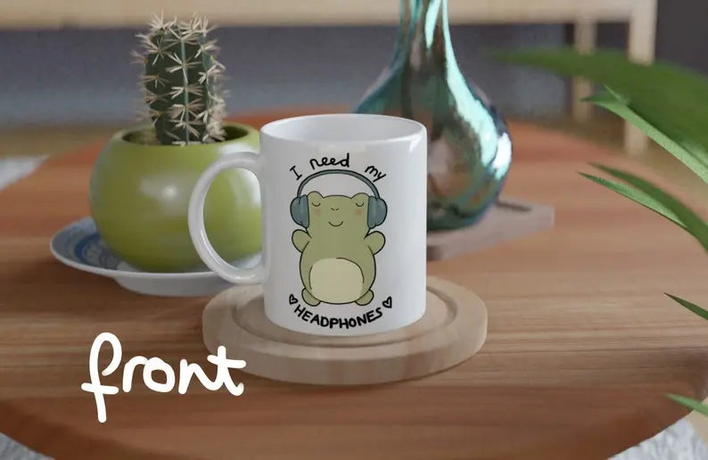 Headphone lover frog and penguin mug - Neurodiversetea