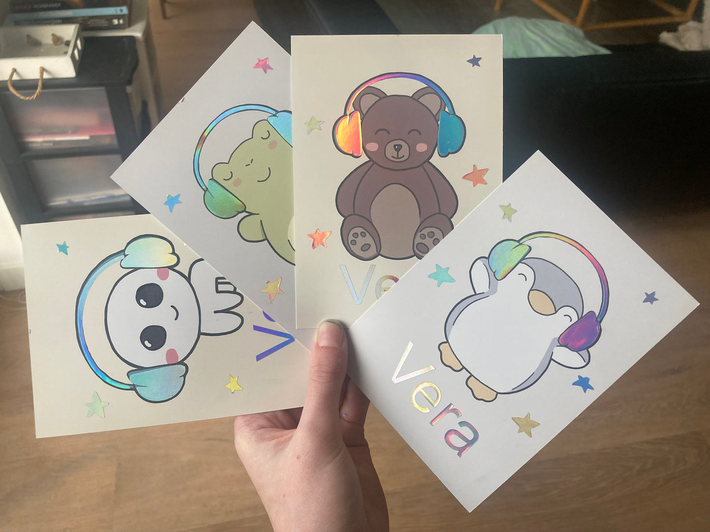 Personalised postcard/ mini-art print animals with headphones