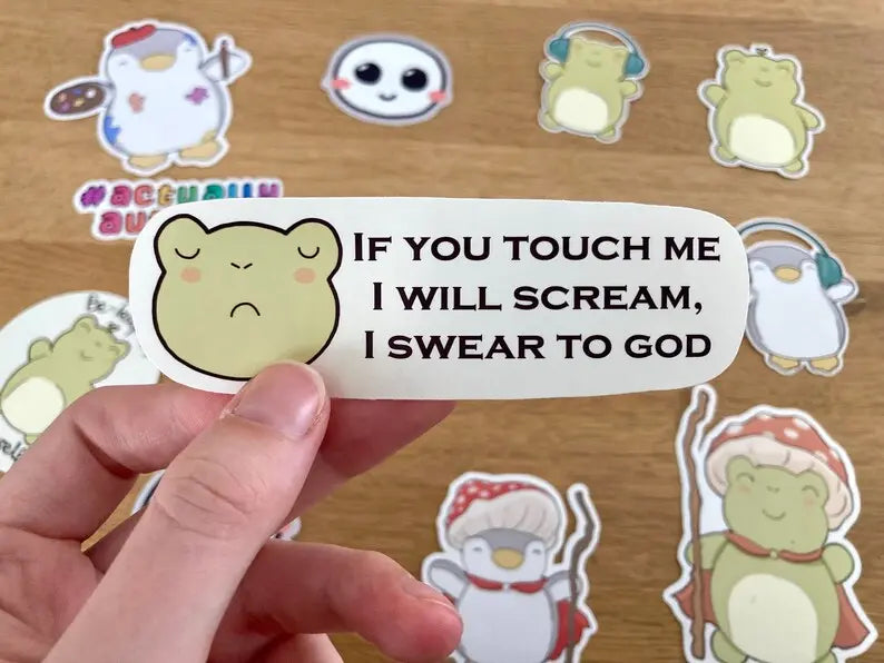 Funny touch aversion mad frog sticker set, handmade by small business NeurodiverseTea