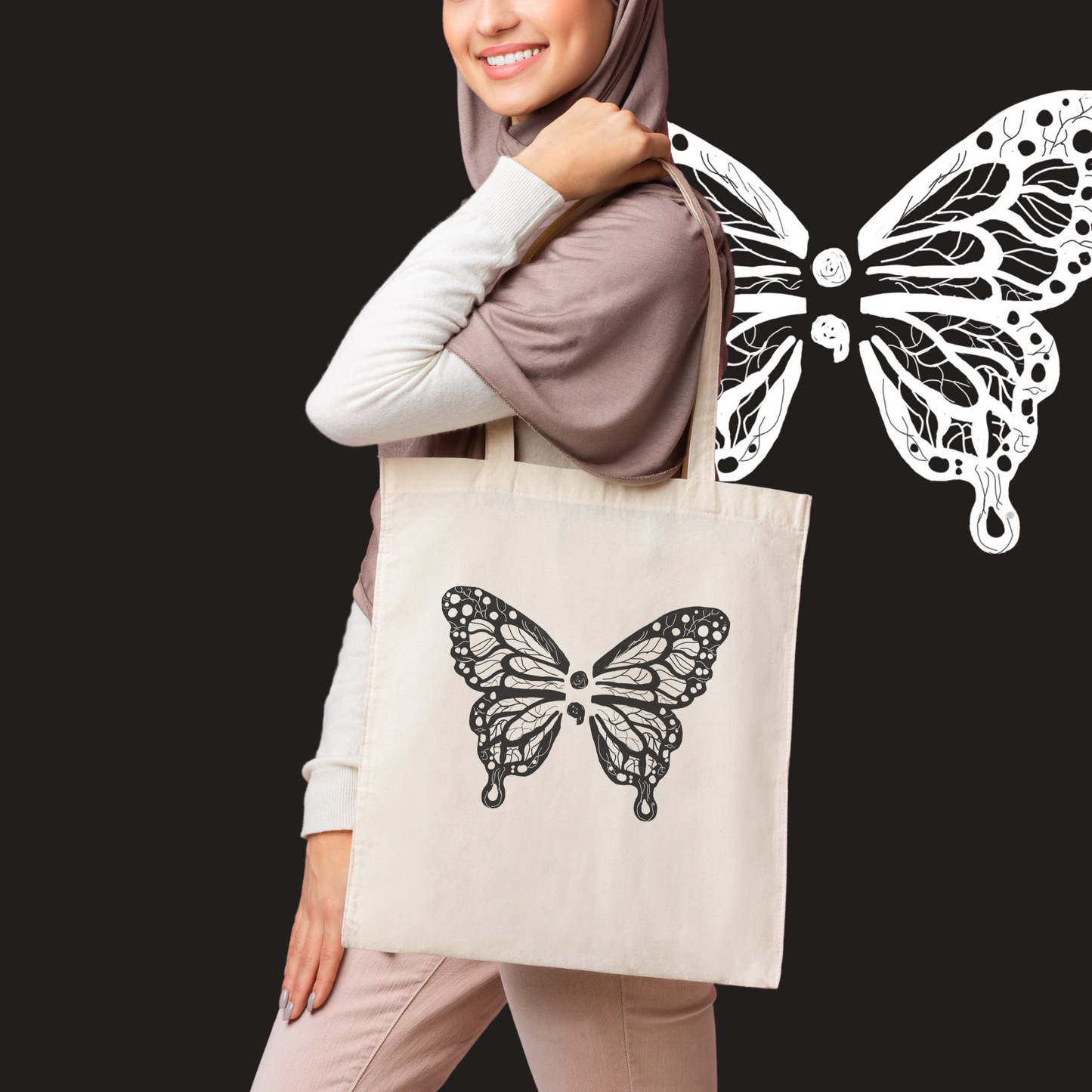 Semicolon Butterfly Tote Bag – Design for Suicide Prevention Awareness