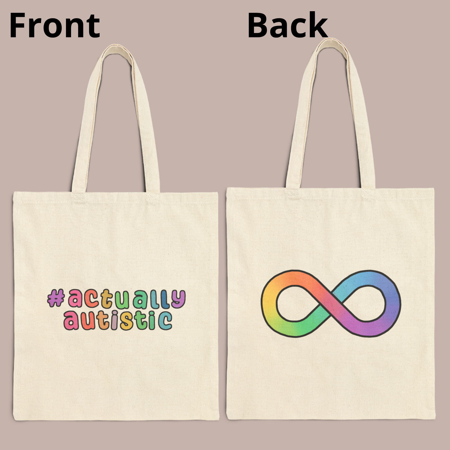 Actually autistic/ autism infinity symbol tote bag