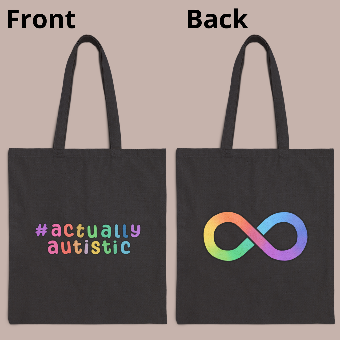 Actually autistic/ autism infinity symbol tote bag