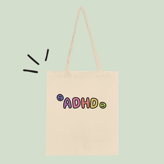 ADHD-Themed Tote Bag – Unique Front & Back Design by Artist - Neurodiversetea