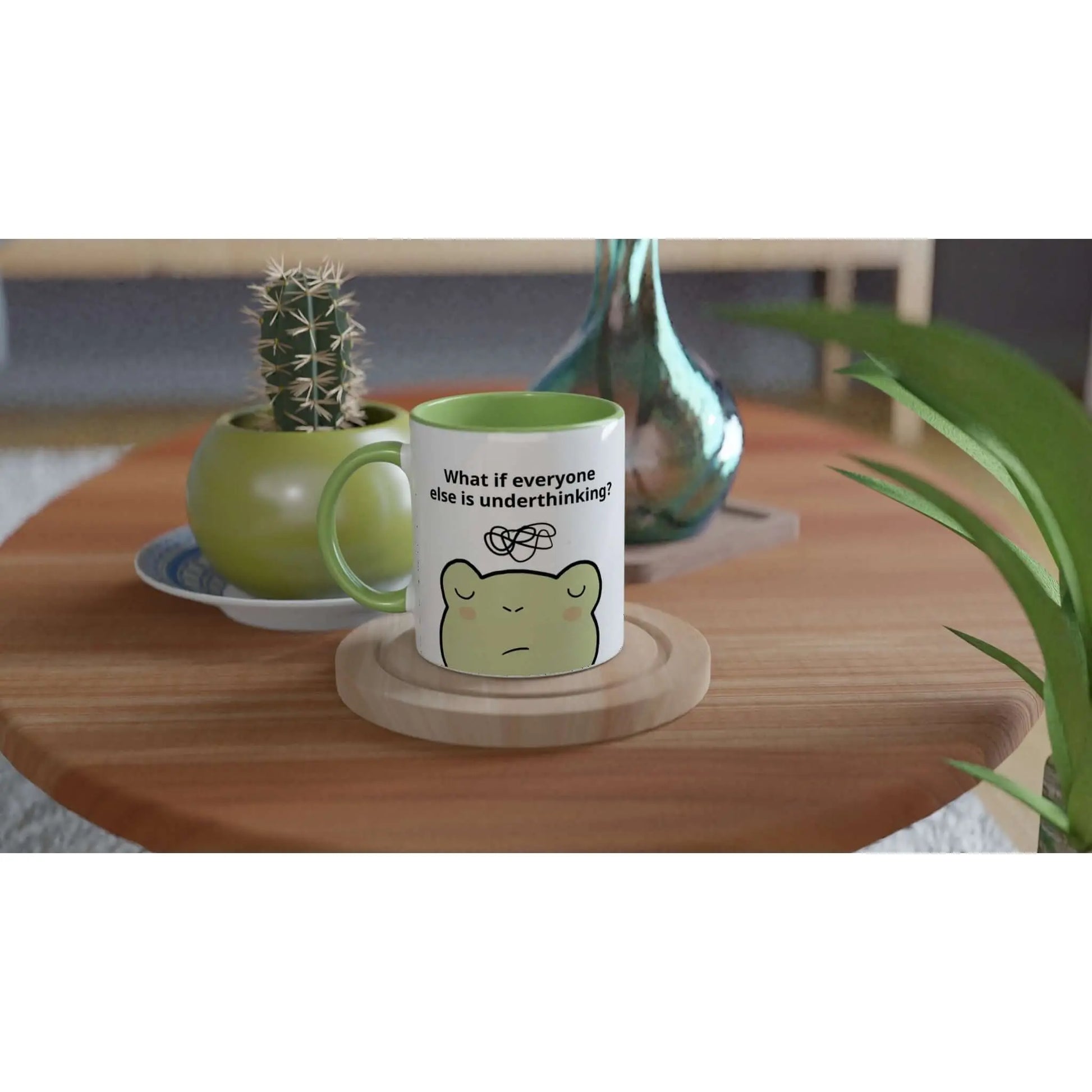 Cute frog overthinker mug with green handle - Neurodiversetea