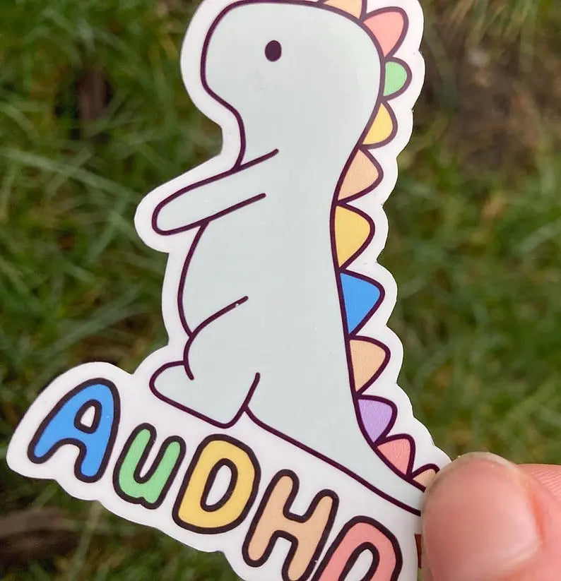 Colourful AuDHD dinosaur sticker | Autism + ADHD - Neurodiversetea