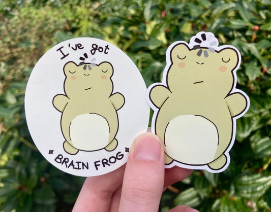 Funny "brain frog" vinyl sticker, handmade by Neurodiversetea