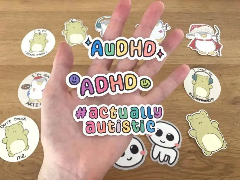 ADHD, actually autistic and AuDHD stickers - Neurodiversetea