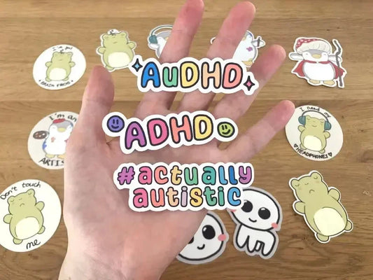ADHD, actually autistic and AuDHD stickers - Neurodiversetea