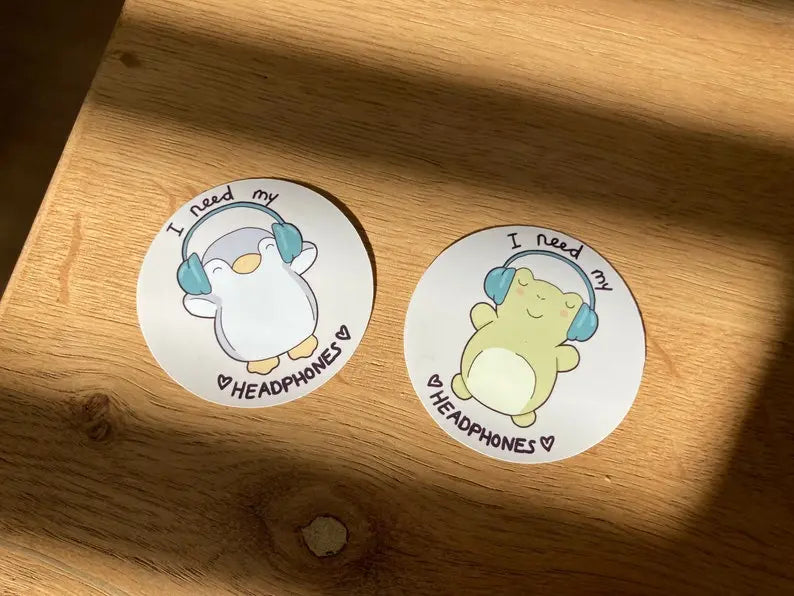 Headphone lover frog and penguin sticker set - Neurodiversetea