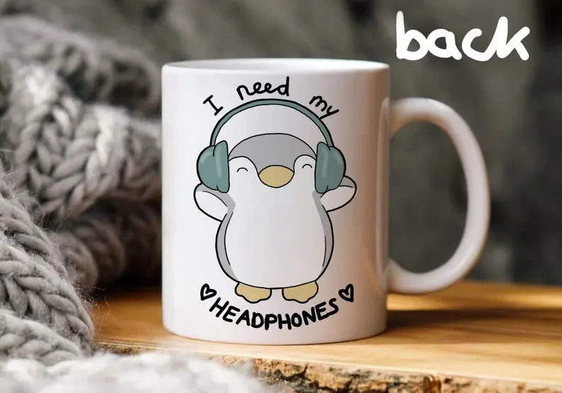 Headphone lover frog and penguin mug - Neurodiversetea