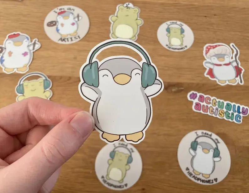 Frog and penguin with headphones stickers - Neurodiversetea