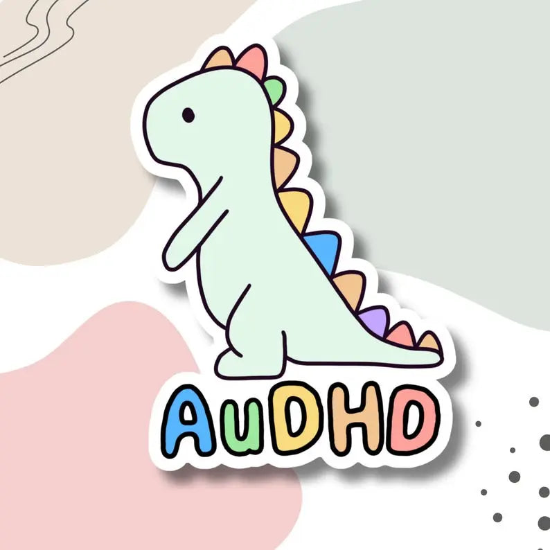 Colourful AuDHD dinosaur sticker | Autism + ADHD - Neurodiversetea