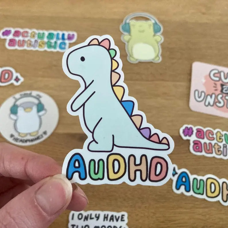 Colourful AuDHD dinosaur sticker | Autism + ADHD - Neurodiversetea