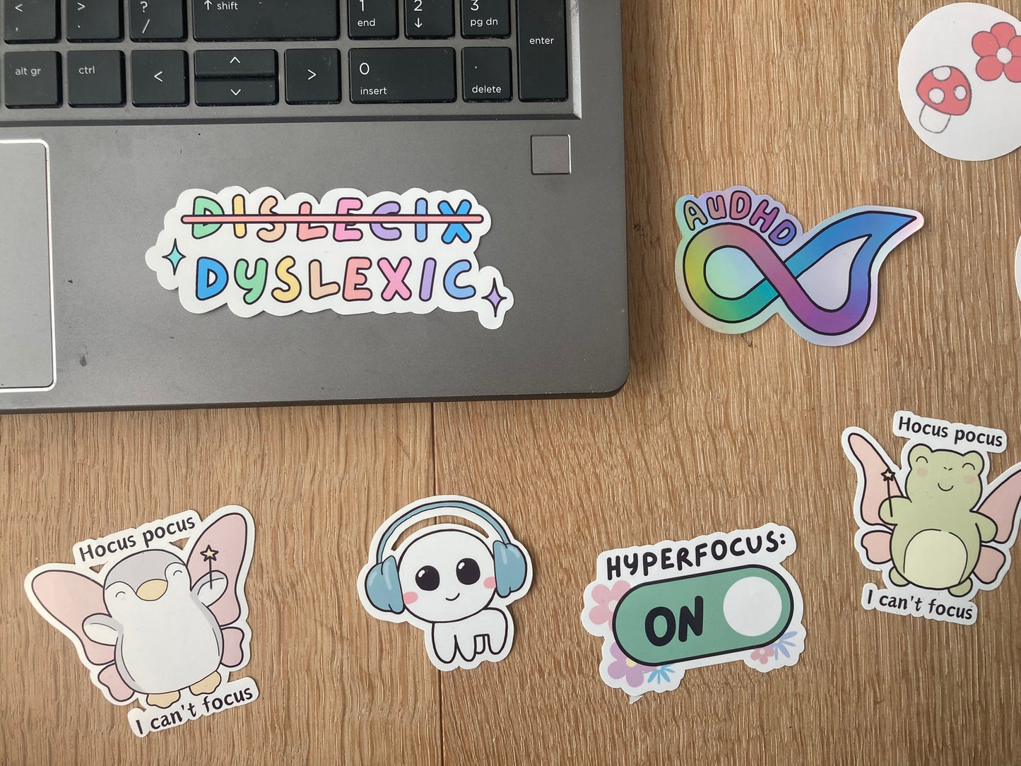 Funny dyslexia sticker shown as laptop sticker, handmade by NeurodiverseTea