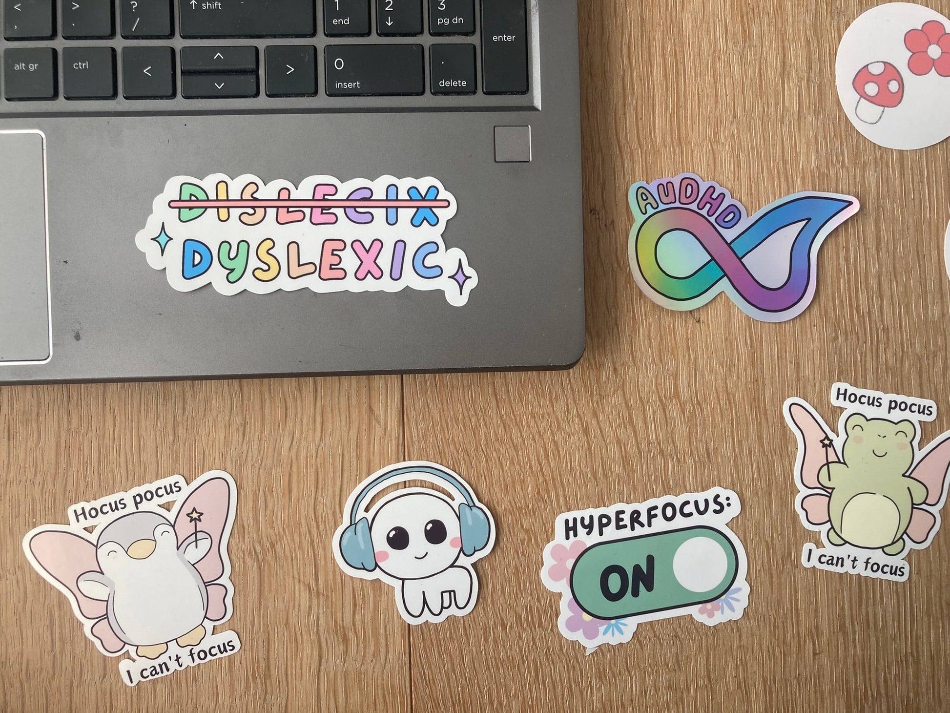 Funny dyslexia sticker shown as laptop sticker, handmade by  NeurodiverseTea