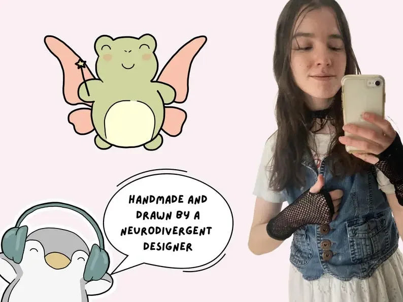 Relatable ADHD frog sticker shown handdrawn by NeurodiverseTea
