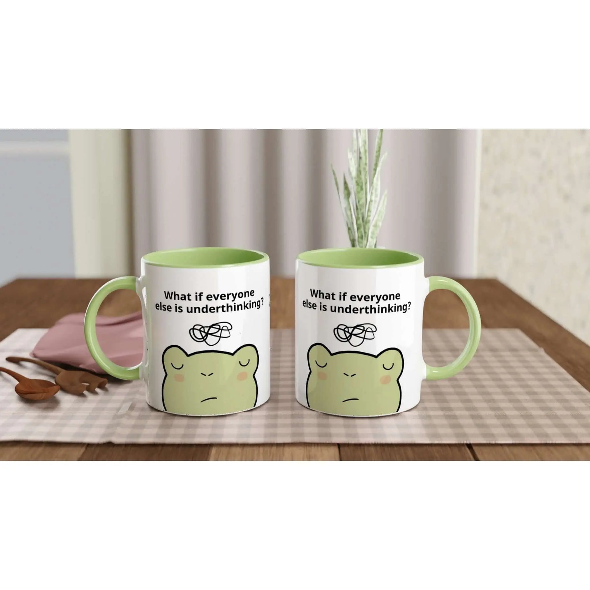 Cute frog overthinker mug with green handle - Neurodiversetea