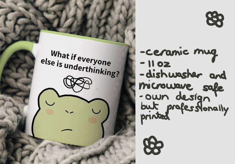 Cute frog overthinker mug with green handle - Neurodiversetea