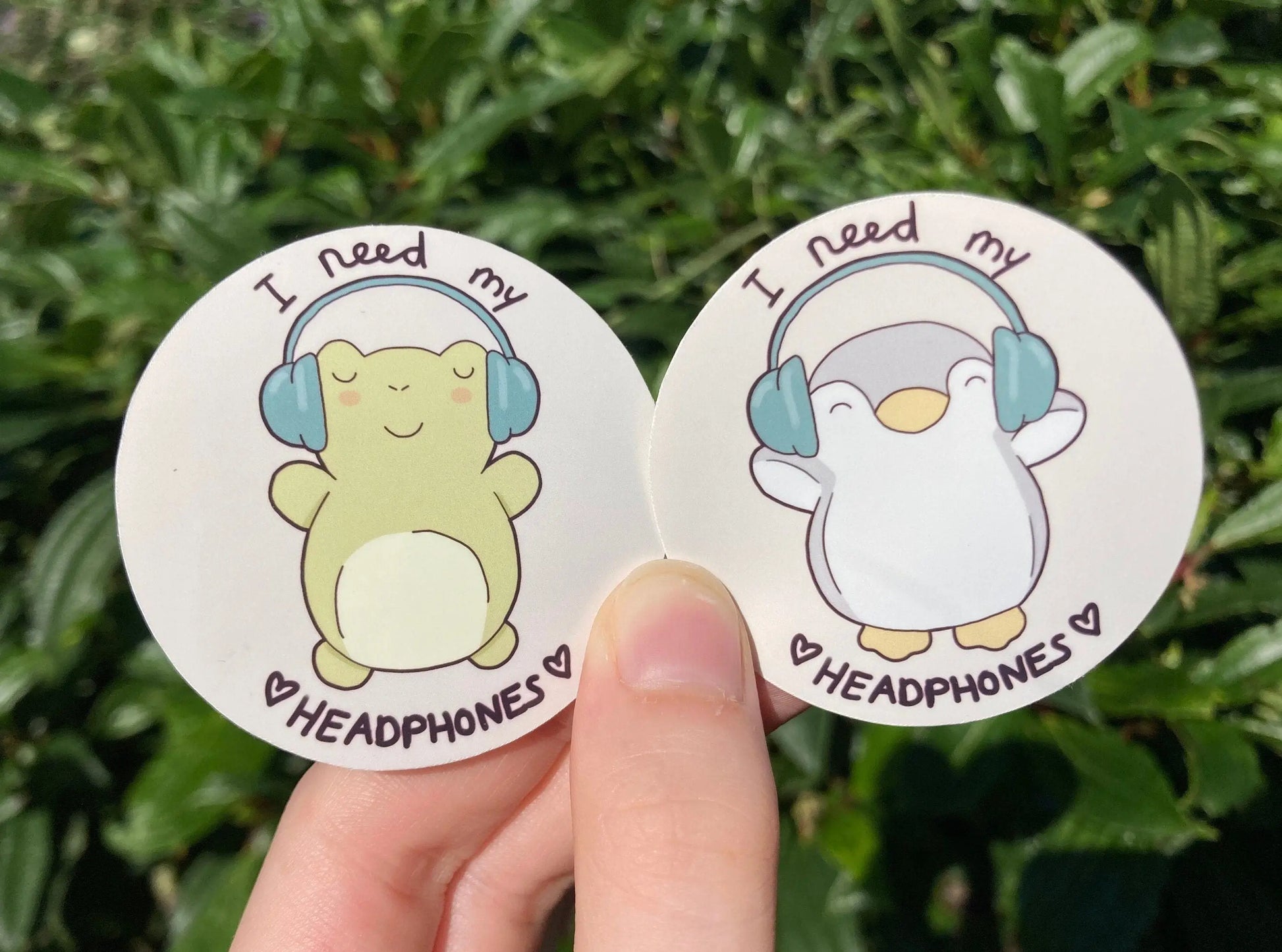 Headphone lover frog and penguin sticker set - Neurodiversetea