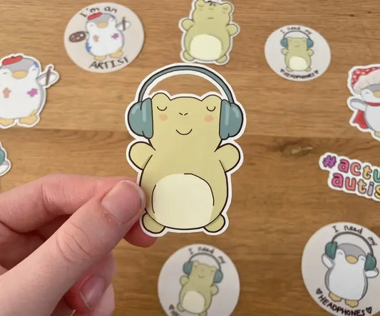 Frog and penguin with headphones stickers - Neurodiversetea