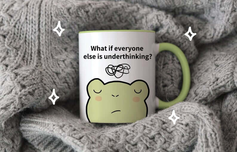 Cute frog overthinker mug with green handle - Neurodiversetea