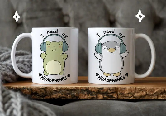 Headphone lover frog and penguin mug - Neurodiversetea
