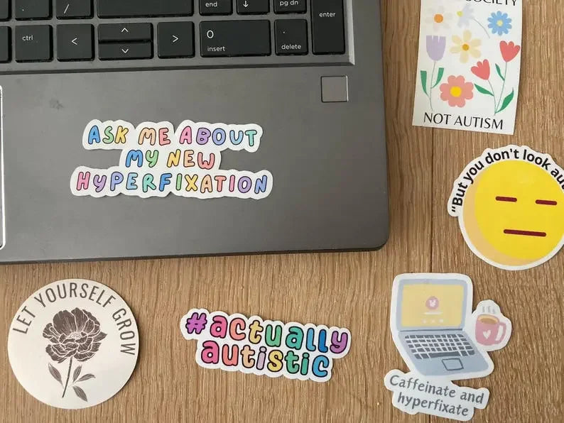 "Ask me about my new hyperfixation" ADHD/ autism sticker, handmade by Neurodiversetea