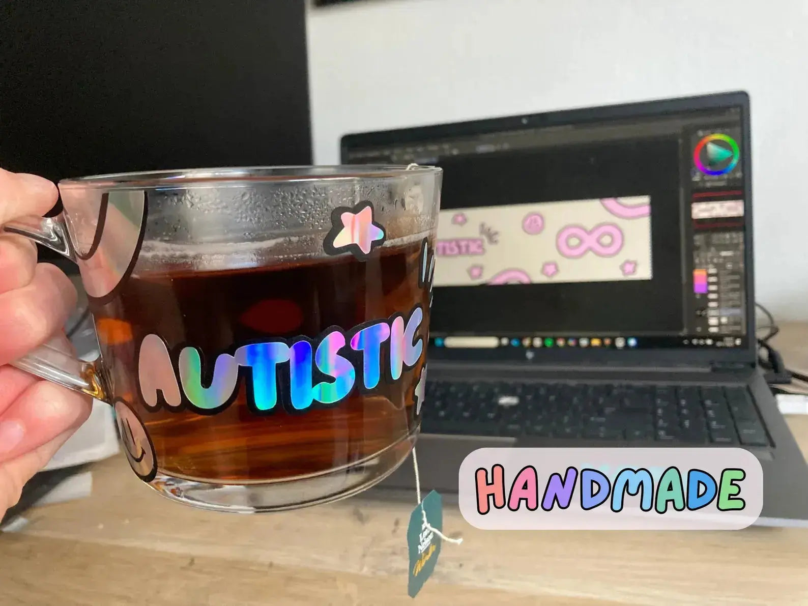 Holographic autism glass mug - Neurodiversetea