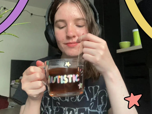 Holographic autism glass mug - Neurodiversetea