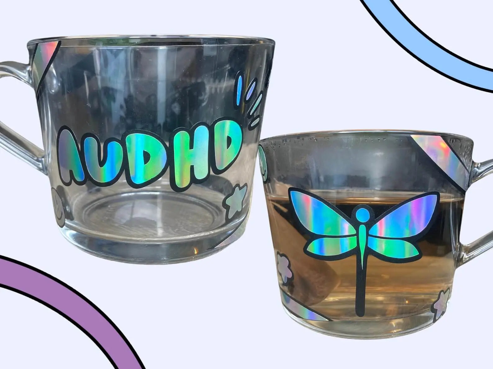 Holographic AuDHD glass mug - Neurodiversetea