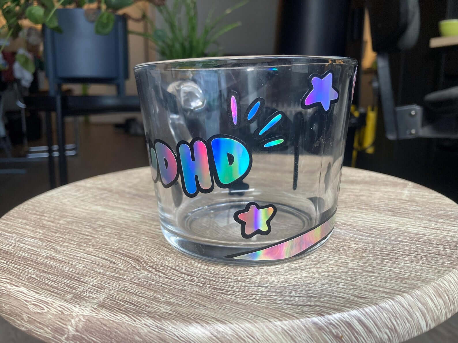 Holographic AuDHD glass mug - Neurodiversetea