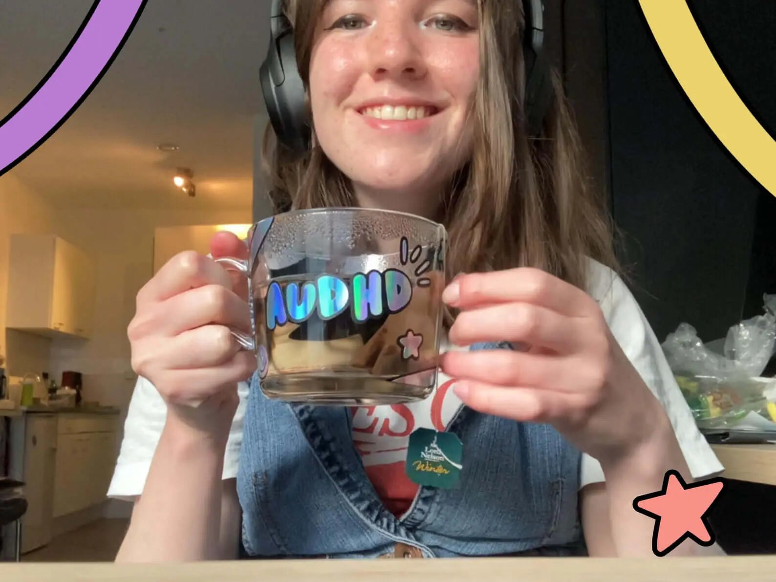 Holographic AuDHD glass mug - Neurodiversetea