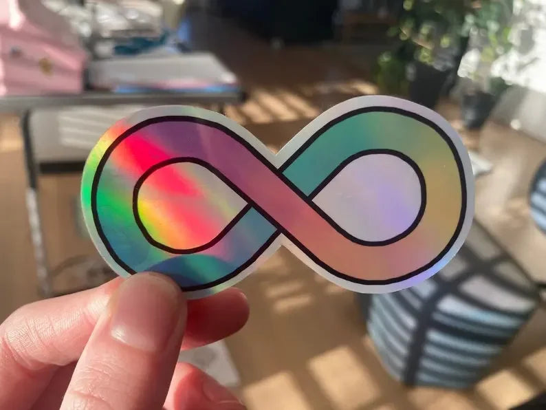 Holographic stickers Autism infinity symbol and ADHD butterfly symbol - Neurodiversetea