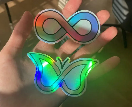 Holographic stickers Autism infinity symbol and ADHD butterfly symbol - Neurodiversetea