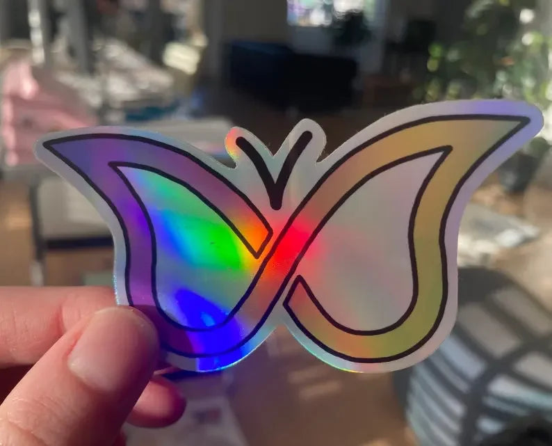 Holographic stickers Autism infinity symbol and ADHD butterfly symbol - Neurodiversetea