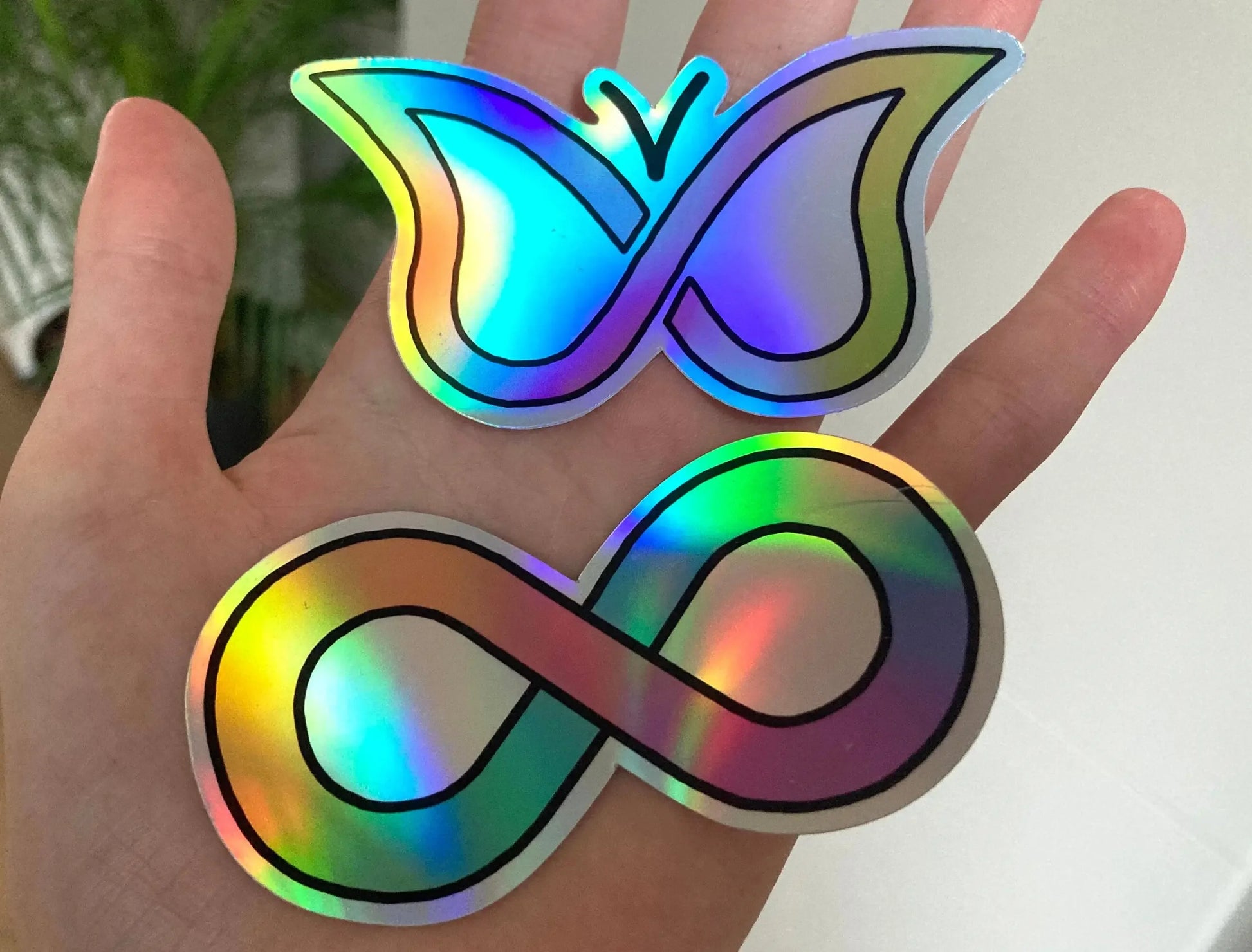 Holographic stickers Autism infinity symbol and ADHD butterfly symbol - Neurodiversetea