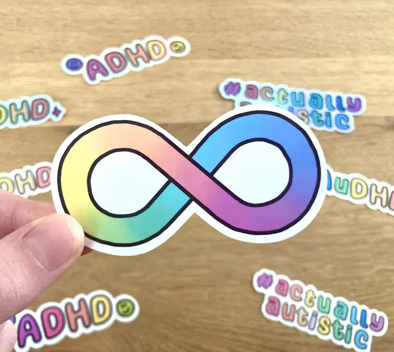 Colourful autism infinity symbol, sticker, autism symbol used by actually autistic people, handmade by NeurodiverseTea