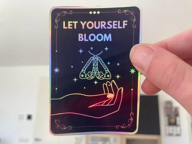 "Let yourself bloom" tarot holographic sticker - Neurodiversetea
