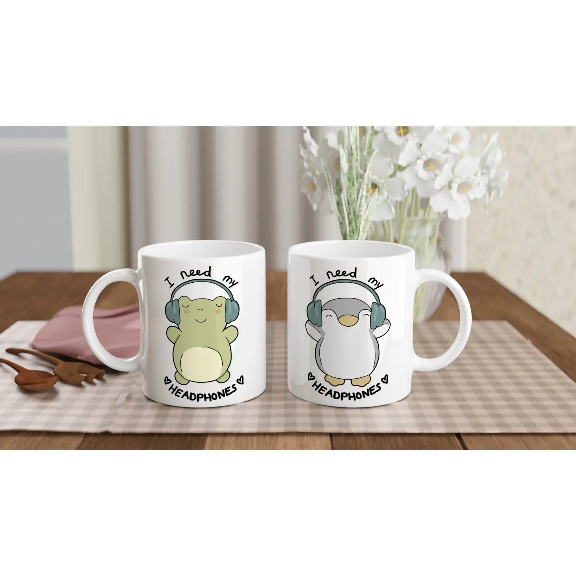 Headphone lover frog and penguin mug - Neurodiversetea