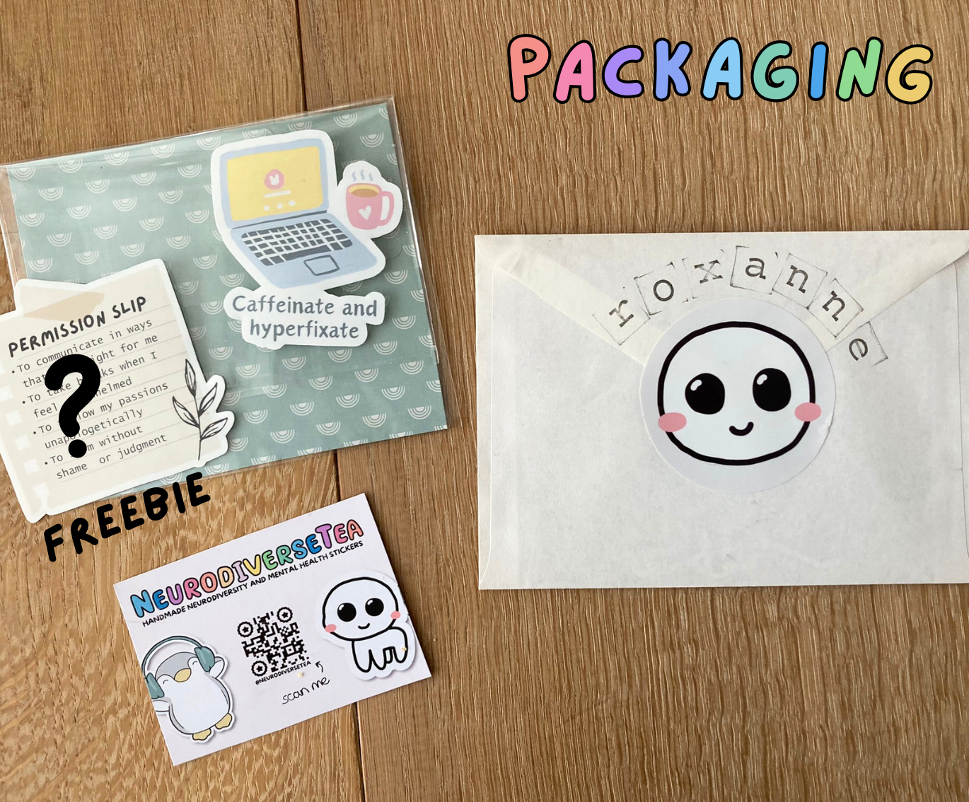 Neurodiversity and mental health themed business personalised packaging, by NeurodiverseTea