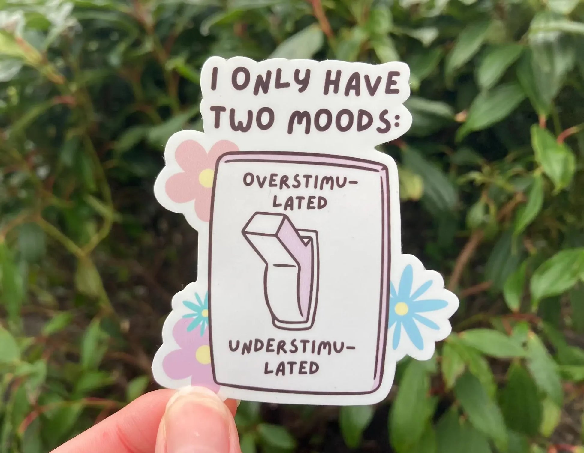 Overstimulated vs understimulated vinyl sticker light switch with flowers, handmade by Neurodiversetea