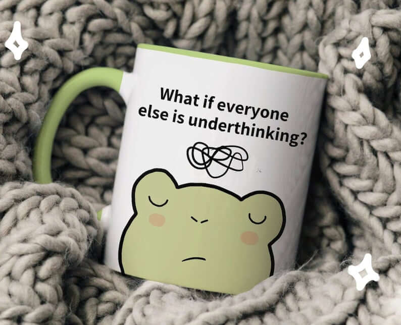 Cute frog overthinker mug with green handle - Neurodiversetea