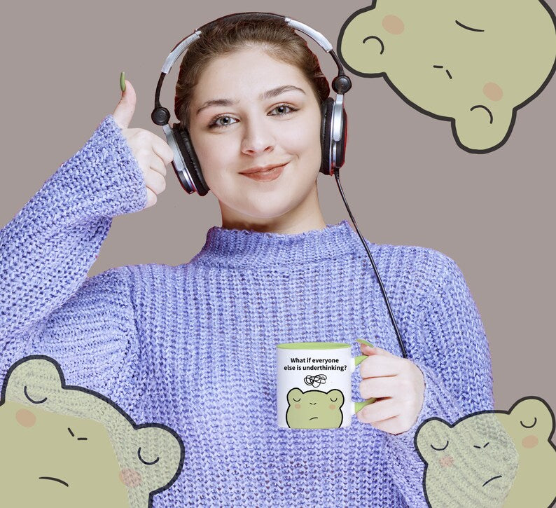 Cute frog overthinker mug with green handle - Neurodiversetea