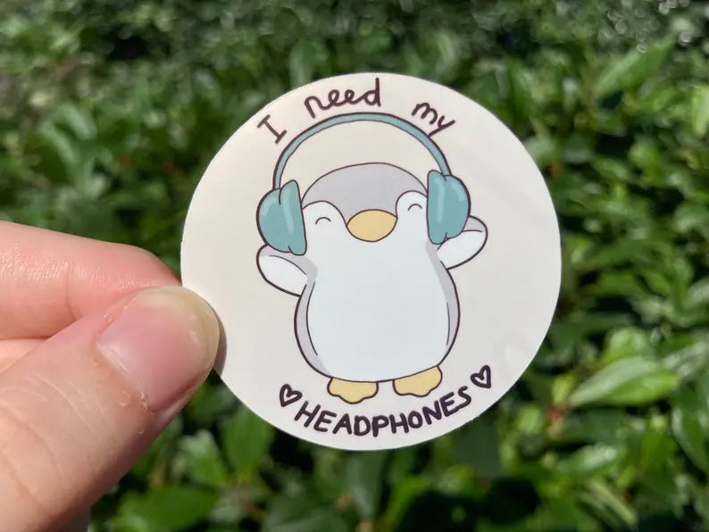 Headphone lover frog and penguin sticker set - Neurodiversetea
